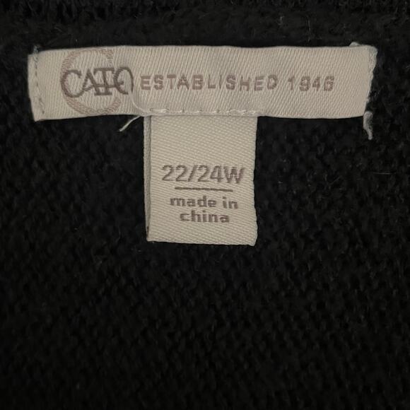 Cato Women Tunic Sweater 22/24 Black Crochet Lace Cut Out Sleeve Whimsigoth Boho - Picture 2 of 15